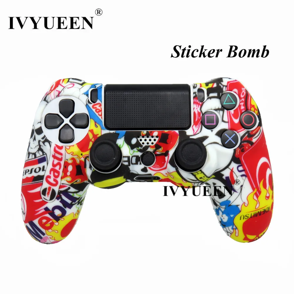 IVYUEEN 10 шт./лот силиконовый чехол для sony playstation Dualshock 4 PS4 Slim Pro контроллер защитный камуфляжный чехол - Цвет: sticker bomb