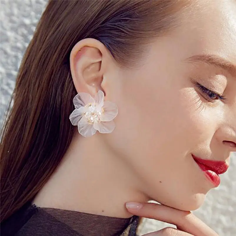 2018 Earrings for women Trendy Lovely white Flower Pearl Pendant Circle Stud Earrings Fashion Design Jewelry Brincos J04#N (12)