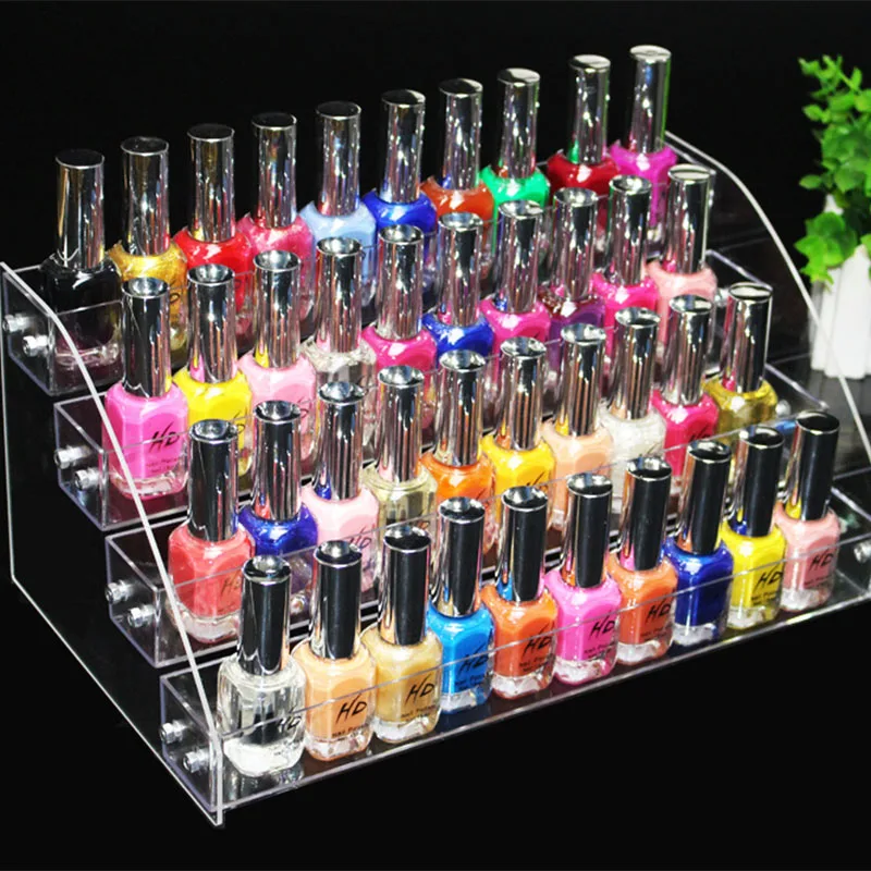 Acrylic Clear Cosmetic Lipstick Storage Box Display Stand Removable Nail Polish Shelf Rack Holder Women Makeup Organizer Case4
