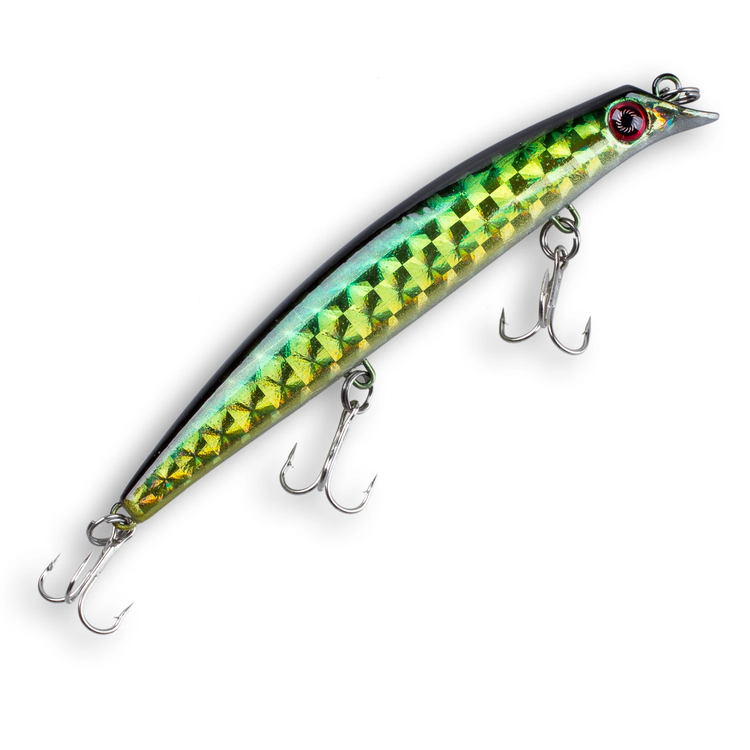 

3D Eyes Crank bait Minnow Fishing Hard Lure 12cm / 15g 3 Treble Hooks Diving 0.5-1.5m(green)