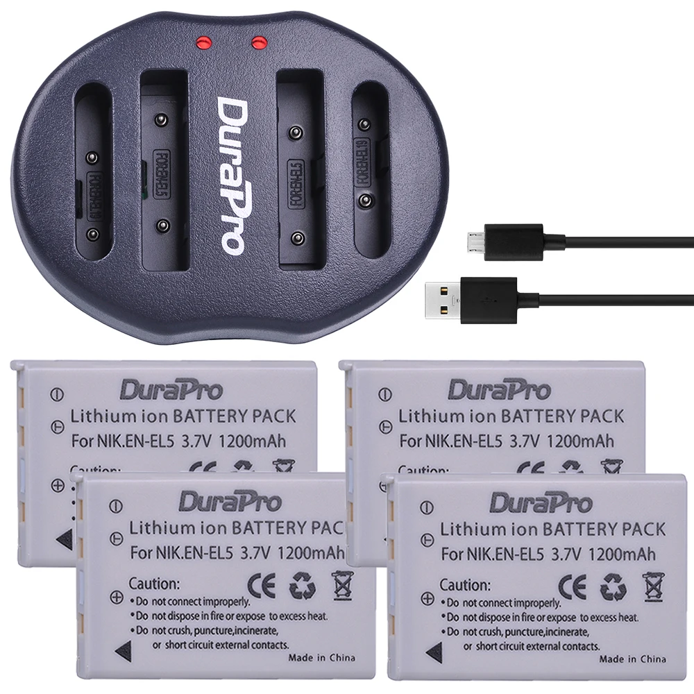 4Pc EN EL5 EN EL5 EnEL5 Li ion Rechargeable Battery Dual USB Charger For Nikon Camera