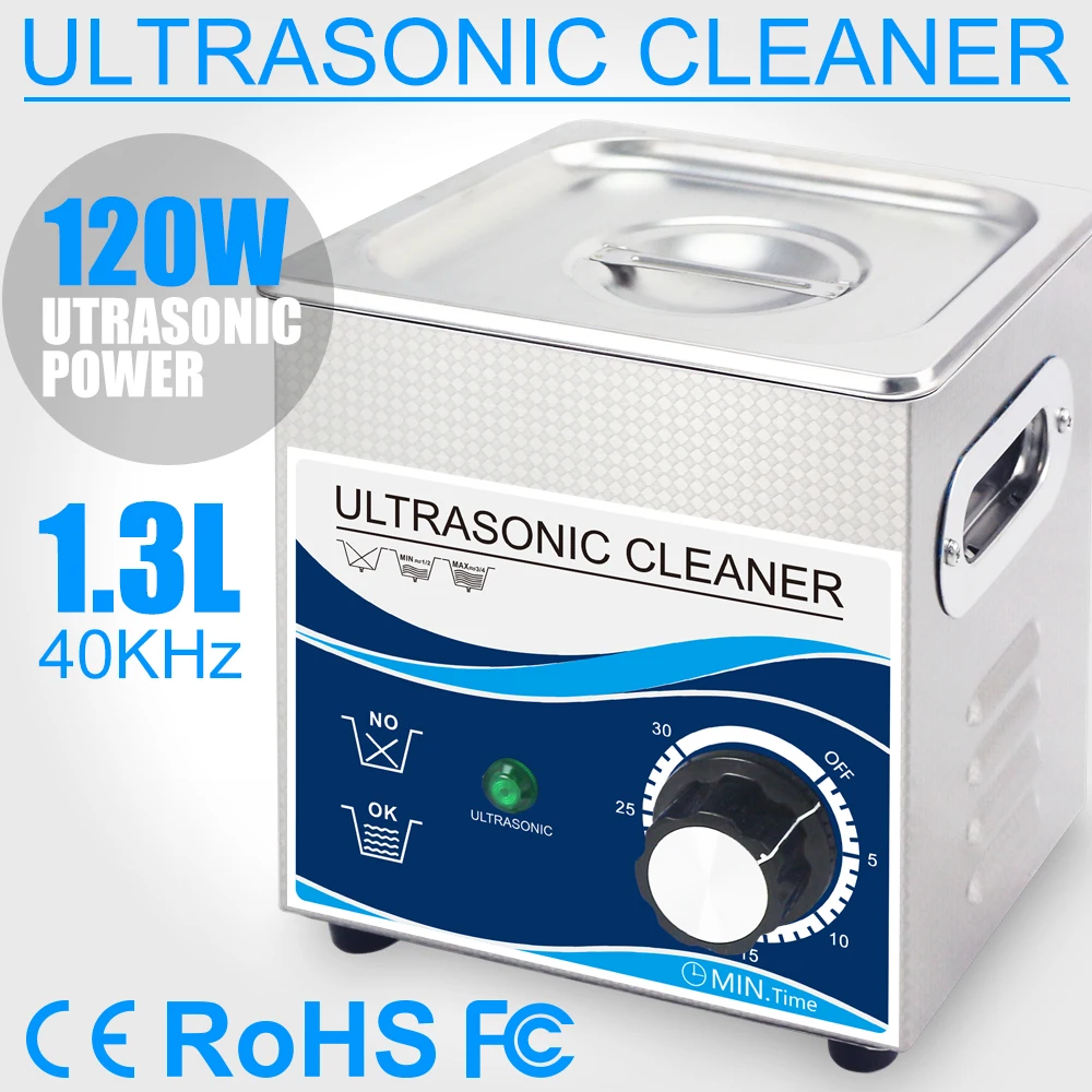 

1.3L Ultrasonic Cleaner 120W 60W Transducer Stainless Steel Bath 110V/220V Home Use Ultrasonic Cleaning Machine for Small Parts