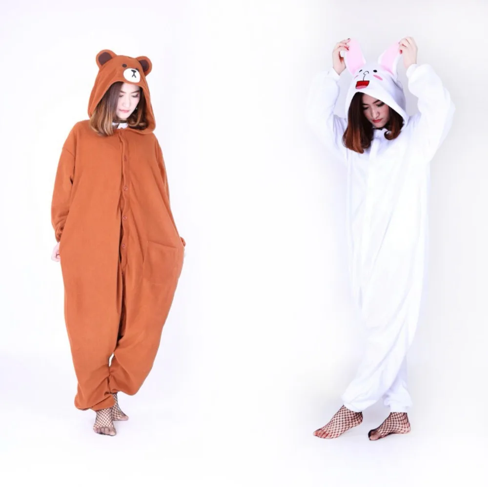 Korea Bear Brown Bunny Cony Pink//Blue Cute Soft Pajamas Home Clothes Full Set