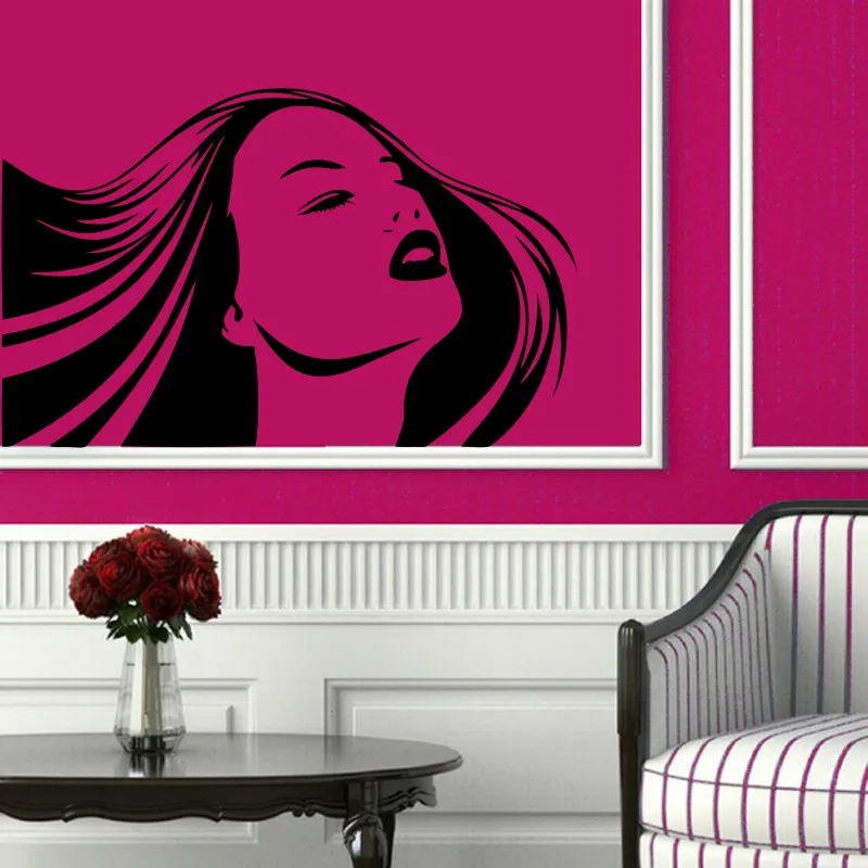 

Beauty Girl Salon Wall Decal Sexy Woman Long Hair Vinyl Hairdressing Wall Stickers Cosmetic Barber Shop Stylist Fashion SYY396