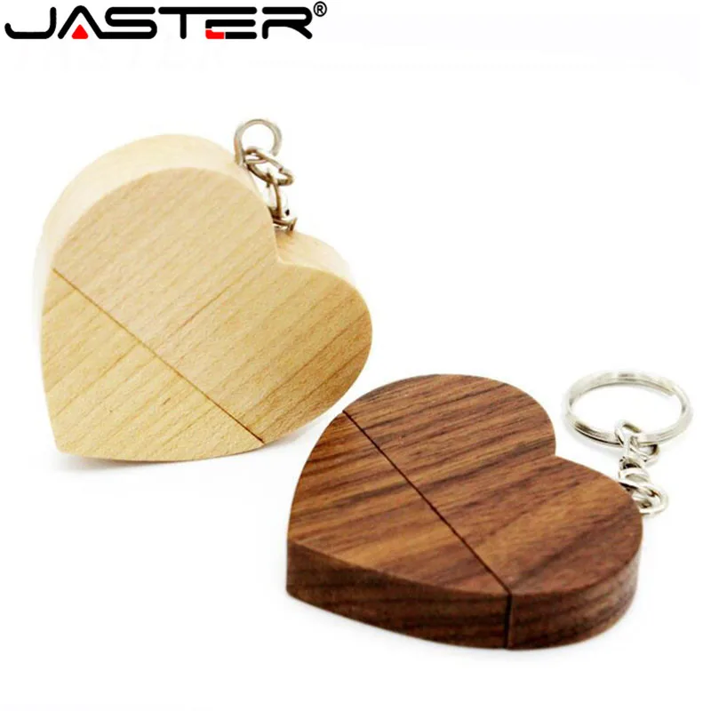 JASTER (10 шт. бесплатный логотип) деревянный Сердечко с цепочкой USB флэш накопитель 8