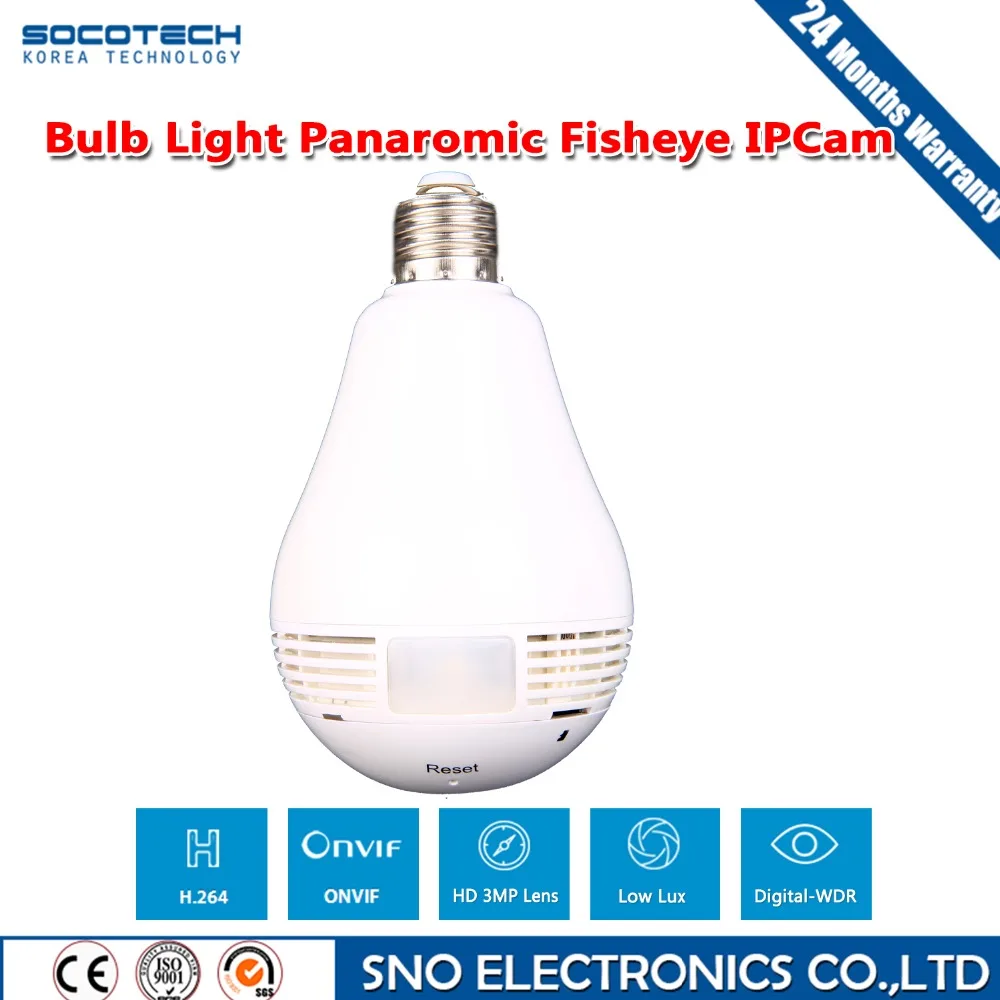 

SOCOTECH 1.3MP 960P Fisheye 360 Degree Panoramic WIFI Camera P2P Network IP Camera Bulb Light Home Security Camera