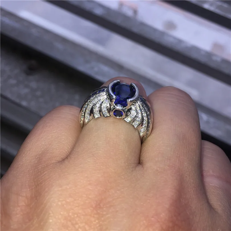choucong Jewelry Men's 925 Sterling Silver Ellipse Blue 5a Zircon Stone Pave cz ring Engagement Wedding Bands boy Size 8-13 gift