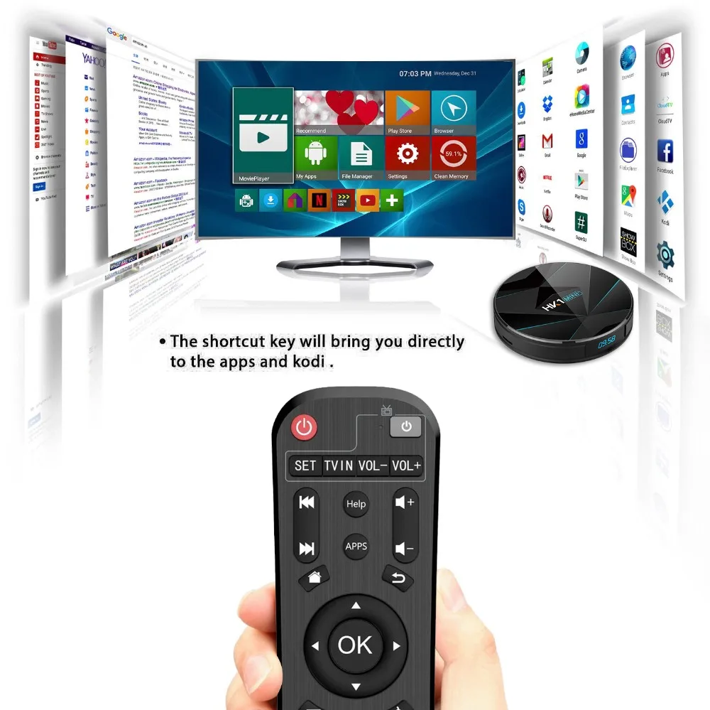 ТВ приставка HK1 MINI + Smart TV Box Android 9 0 4 ГБ 64 RK3318 1080p 4K Wi Fi Google Play Netflix телеприставка