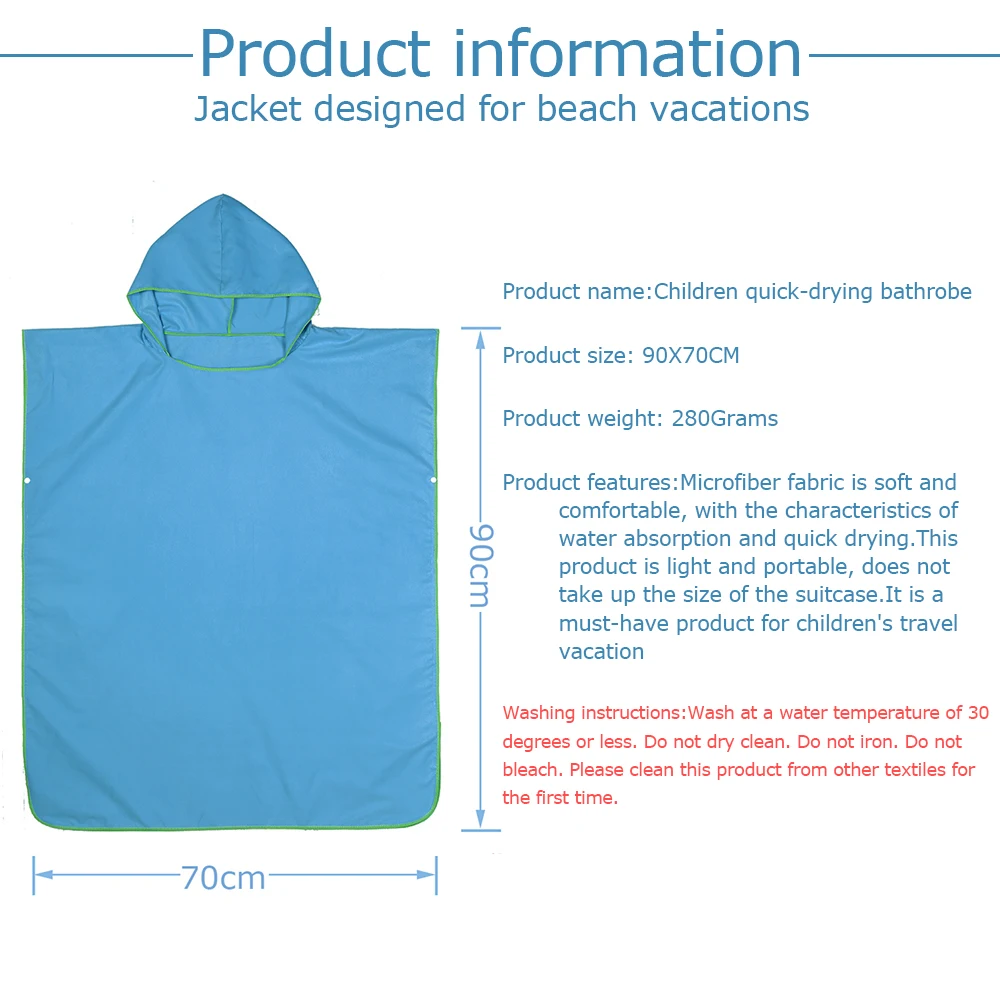 Kids Beach Bathrobe Absorbent Microfiber Changing Poncho Blue Children Hooded Towels for Changing Cloth on Beach Christmas