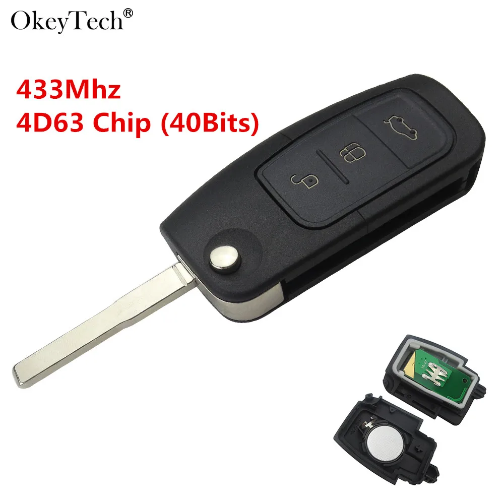 Buy Okeytech Flip Folding Remote Car Key 3 Buttons 433MHz 4D63 Chip