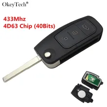 Складной автомобильный ключ Okeytech с дистанционным управлением, 3 кнопки, чип 433 МГц 4D63 для Ford Focus Fiesta C Max S Max Galaxy 2013 с чипом 4D63