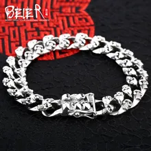 Beier 925 plata esterlina pulsera hombre pulsera punky del cráneo del motorista de calidad superior mano cadena sctyl0048