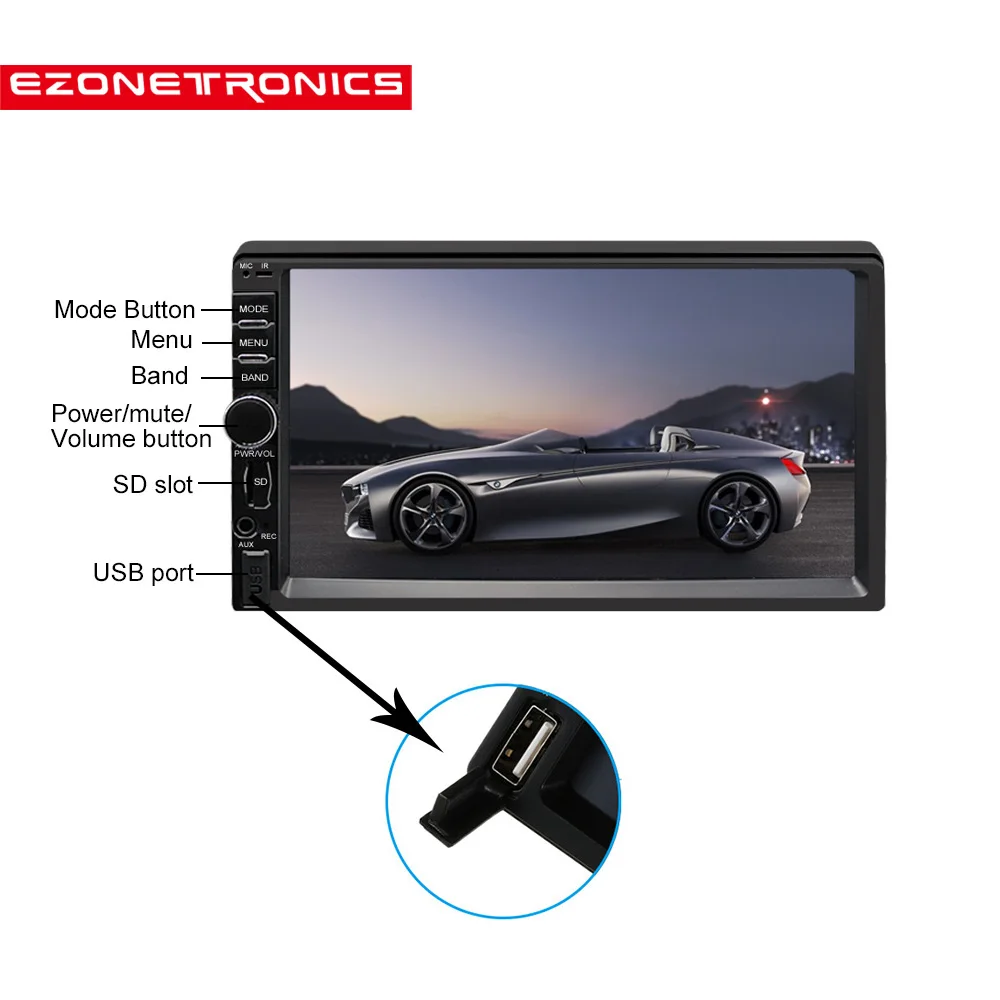 

2DIN Car Radio Player Car Stereo AM FM 7inch Touch Screen HD MP3 MP4 Audio Bluetooth With USB SD Support Rear Camera View 7021