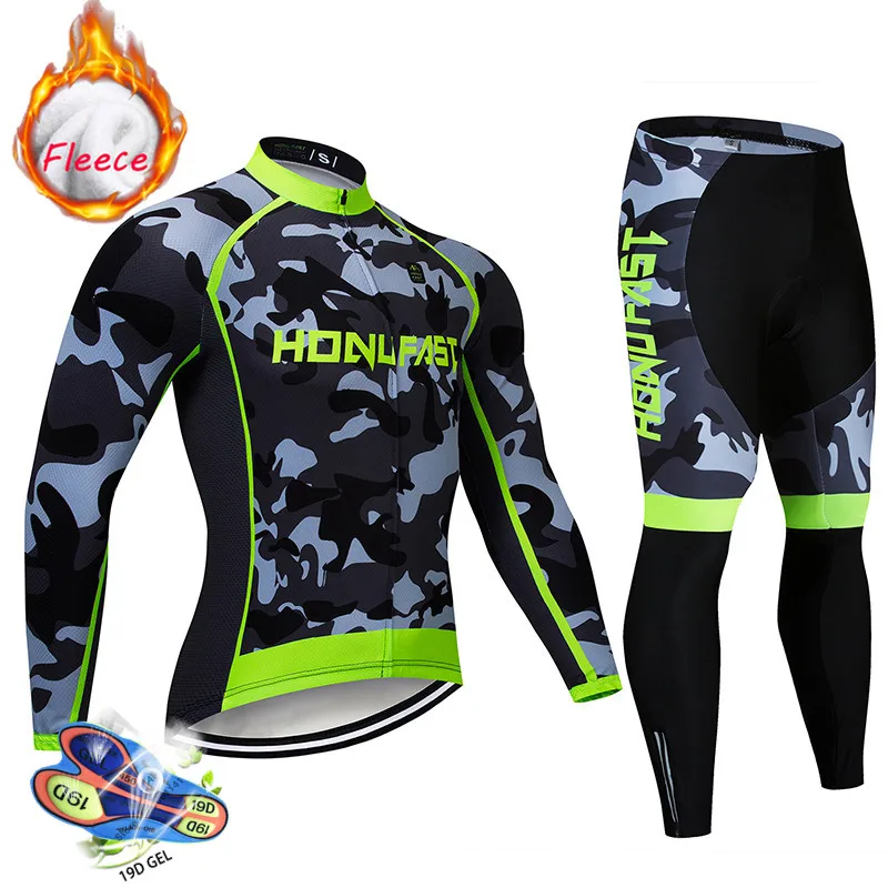 Зимний флисовый комплект для велоспорта с длинным рукавом Одежда для горного велосипеда одежда Maillot Ropa Ciclismo быстросохнущая гоночная велосипедная одежда - Цвет: long cycling set 1