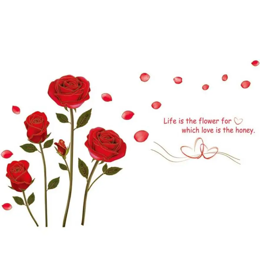 

DIY High Quality Wall Sticker Romantic Red Rose Flowers Wall Decals Living Room Bedroom Removable Wall Stickers Mural &