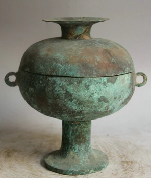 

USPS to USA S1890 10" Old China Bronze High foot handle foodstuff food vessel Pot Jar Crock kettle