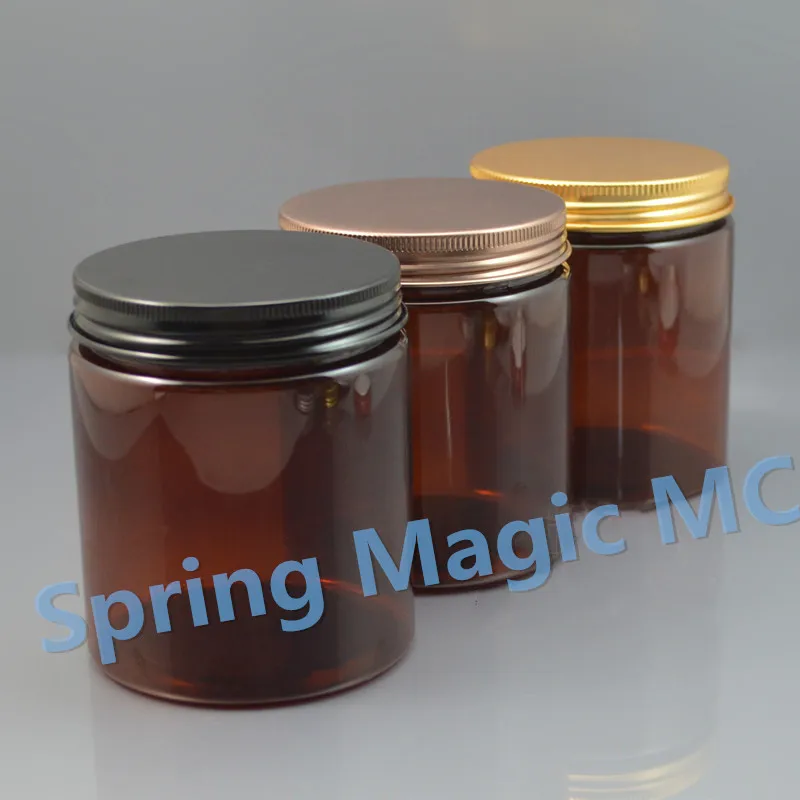 250g Brown PET Cream Jar With Black/Gold/Bronze Aluminum Lid for Mask