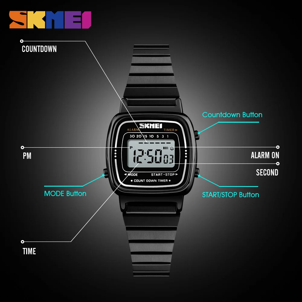 SKMEI Lady Digital Fashion Watch Top brand luxury Casual Waterproof Women Watch Countdown  Alarm Wristwatch Relogio Feminino