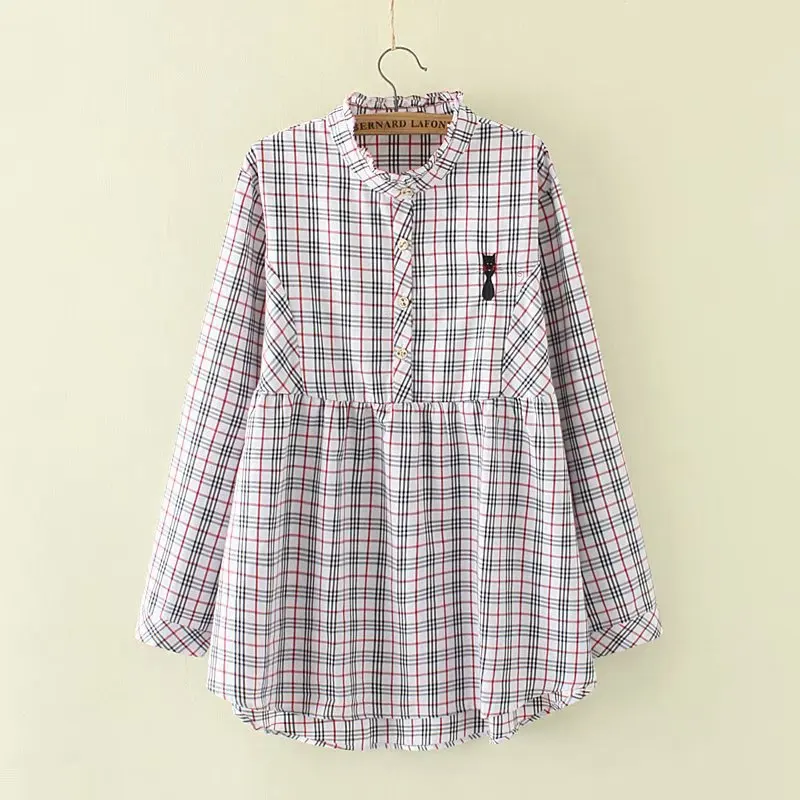 الكشكشة س الرقبة البلوزات النساء عارضة منقوشة طويلة الأكمام قمصان فضفاضة KKFY2567