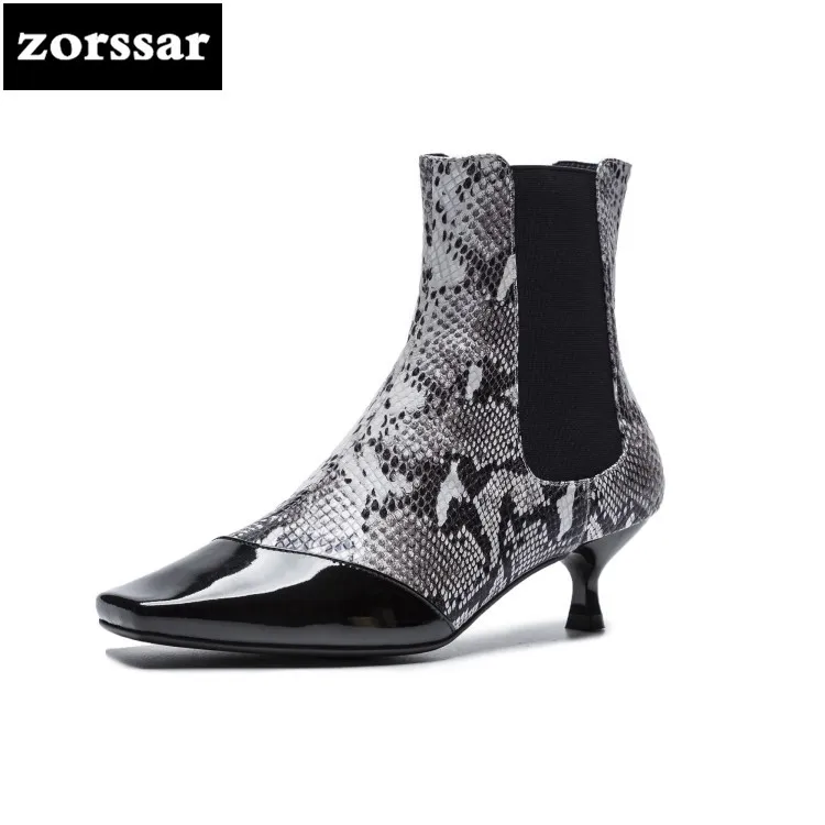 

{Zorssar} 2018 Fashion snake style Women shoes Genuine Leather low heel ankle Boots womens snow boots zapatos de mujer botas