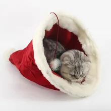 Christmas Hat Pet Nest Cat Bed for Cat Christmas Decorations For Home Navidad Hats House Sleeping Bag Mat Pets Winter Warm Gift