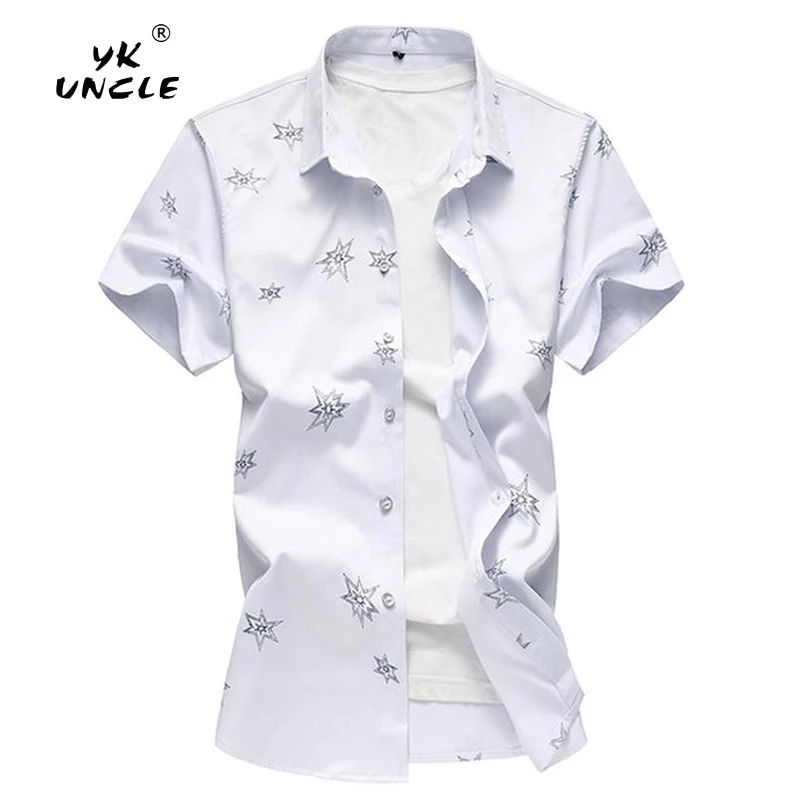 YK UNCLE Brand Clothes 2018 Summer New Men's Short Sleeve Shirt 8 Styles Casual Slim Printing Shirt Plus Size 4XL 5XL 6XL 7XL