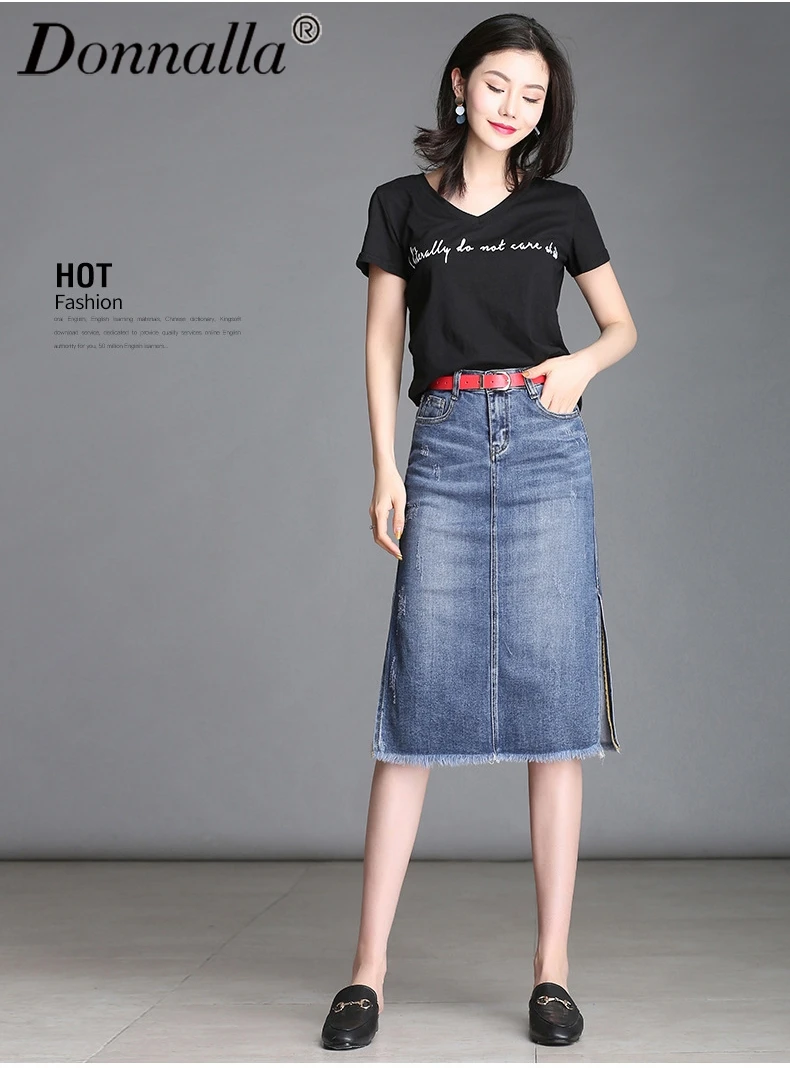 Women Denim Skirt Knee length Casual A Line Denim Skirts Womens Blue