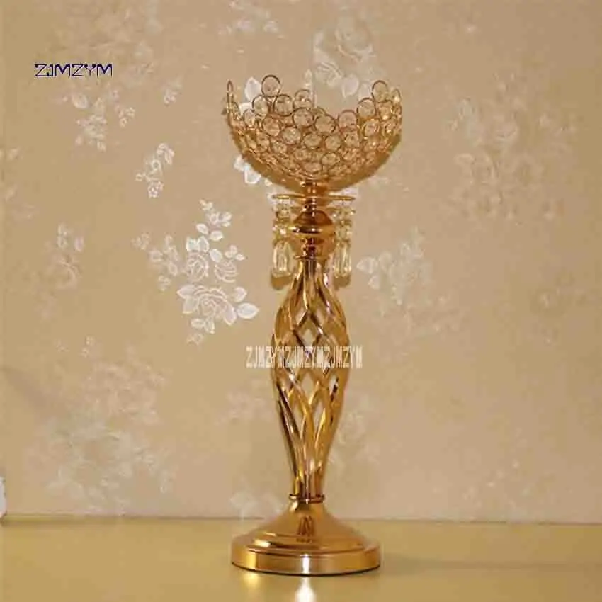 6PCS/LOT Metal Gold Candle Holders With Crystals 49CM WJ 607 Stand