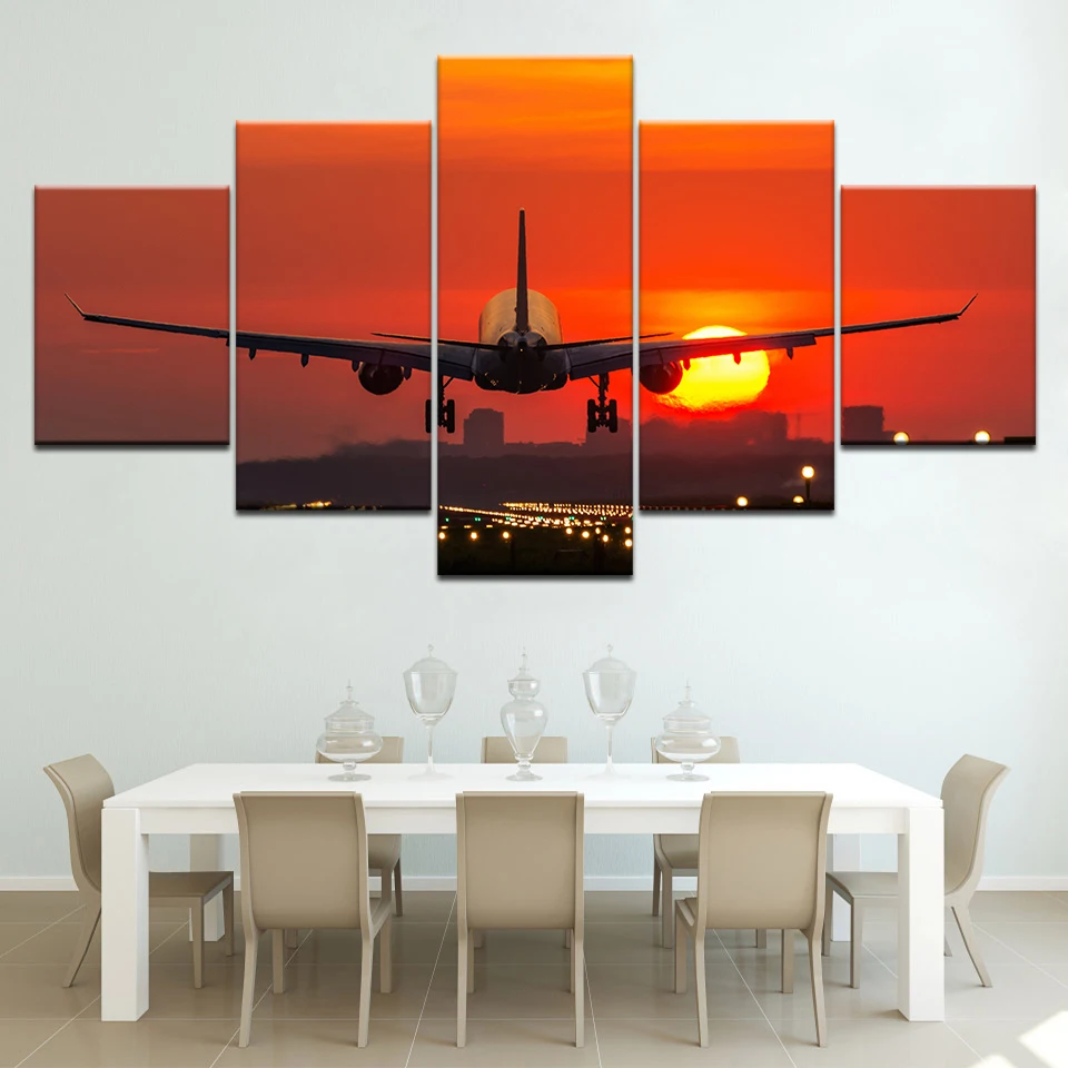 

Modular Frame Canvas HD Print Pictures Wall Art 5 Piece Plane Painting Aircraft Take Off Poster Home Decor For Living Room