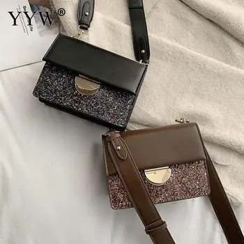 

2019 Summer Fashion Sequin Women Bag Leather Handbags Pu Shoulder Bag Small Flap Crossbody Bags For Women Messenger Bags Black