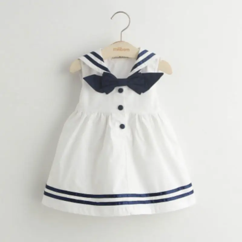

Girls Dresses 2017 New Summer Sleveless Children's Dresses White and Navy Blue Kids Dresses for Girls
