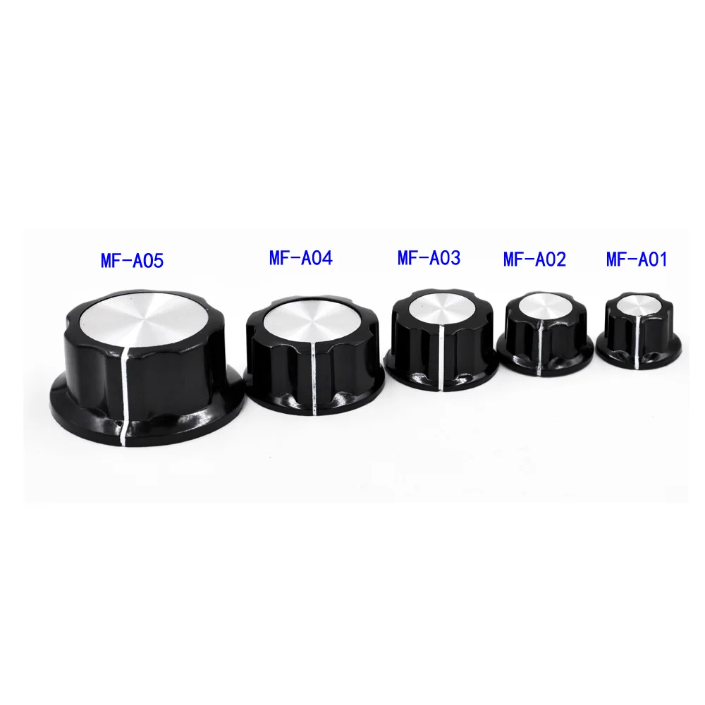 

10pcs/lot Potentiometer Knob Kit for Hole 6mm Diameter MF-A01 MF-A02 MF-A03 MF-A04 MF-A05 Rotary Switch Knobs Caps Kit