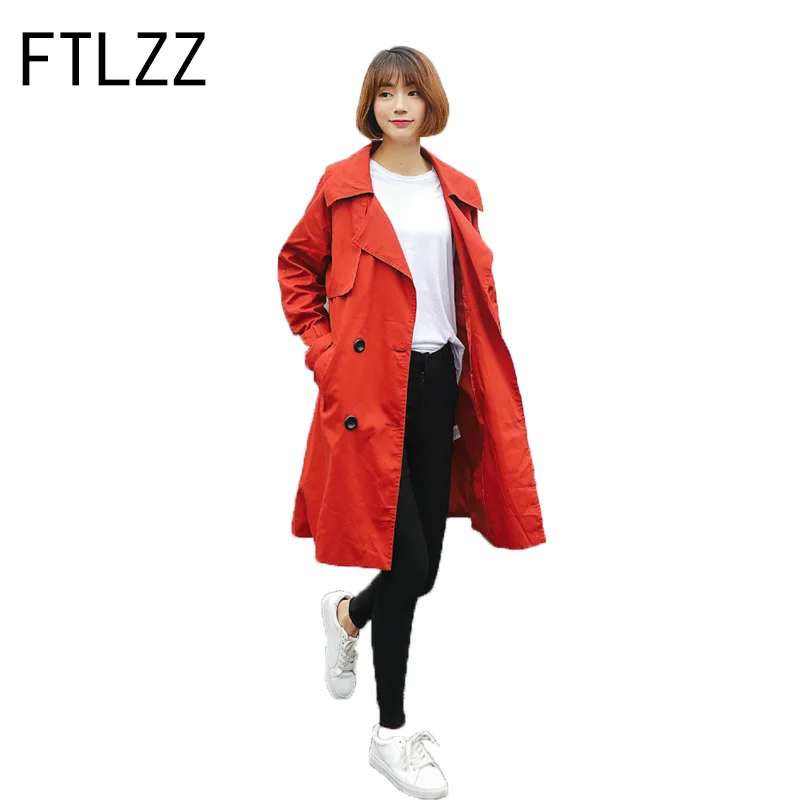 Spring Women Cotton Windbreaker Korean Eleme Double Breasted Loose Turn-down Collar Trench Coats Ladies Broadcloth Windbreakers | Женская