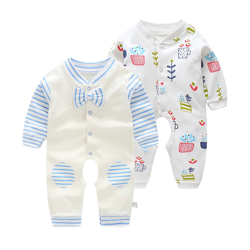 

100% Cotton Summer Newborn Baby Clothes Long Sleeved Cartoon Rompers Infant Baby Boys Spring Climbing Clothes Gentleman Costumes