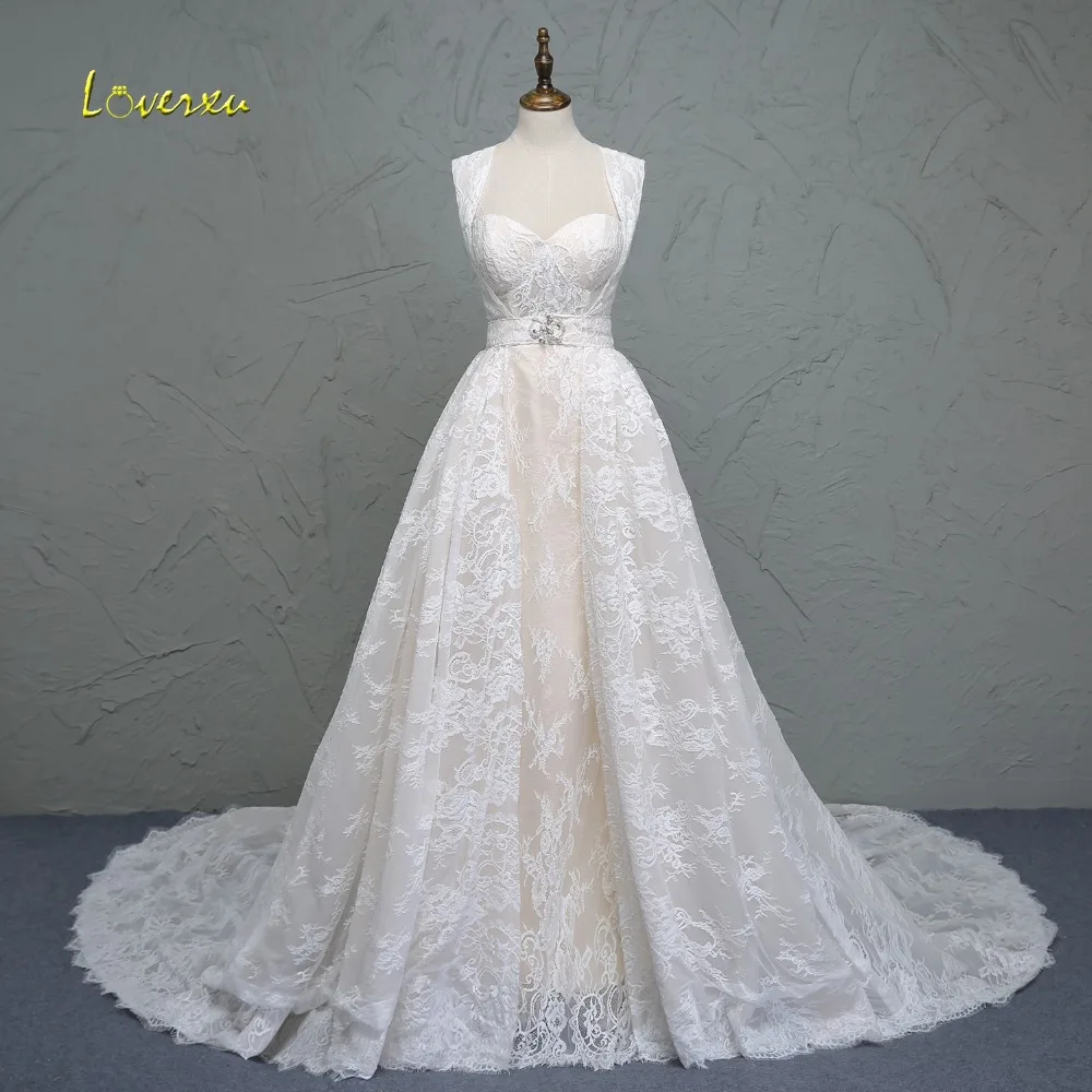 Loverxu New Fashionable Sweetheart Lace Detachable Train Wedding