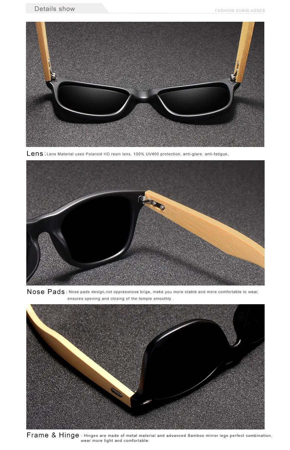 KINGSEVEN Bamboo Polarized Vintage Square Sunglasses Mirror Lenses