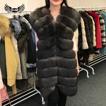 

BFFUR Sleeveless Park Women's Winter With Natural Fox Fur Coat Thick Warm Luxury Brand Jacket Whole Skin Solid Casual Outerwear