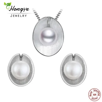 

Hongye New Fashion 925 Sterling Silver Chain White Natural Freshwater Pearls Pendant Necklace & Earrings Jewelry for Women