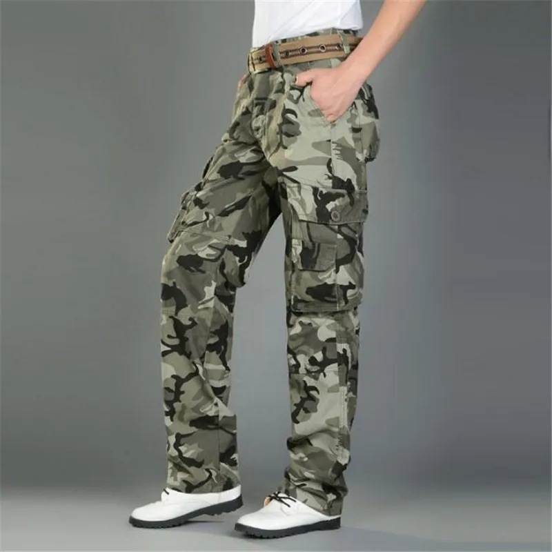 Мужские армейские многофункциональные повседневные свободные длинные брюки-карго, рабочие камуфляжные брюки, размер 28-38
