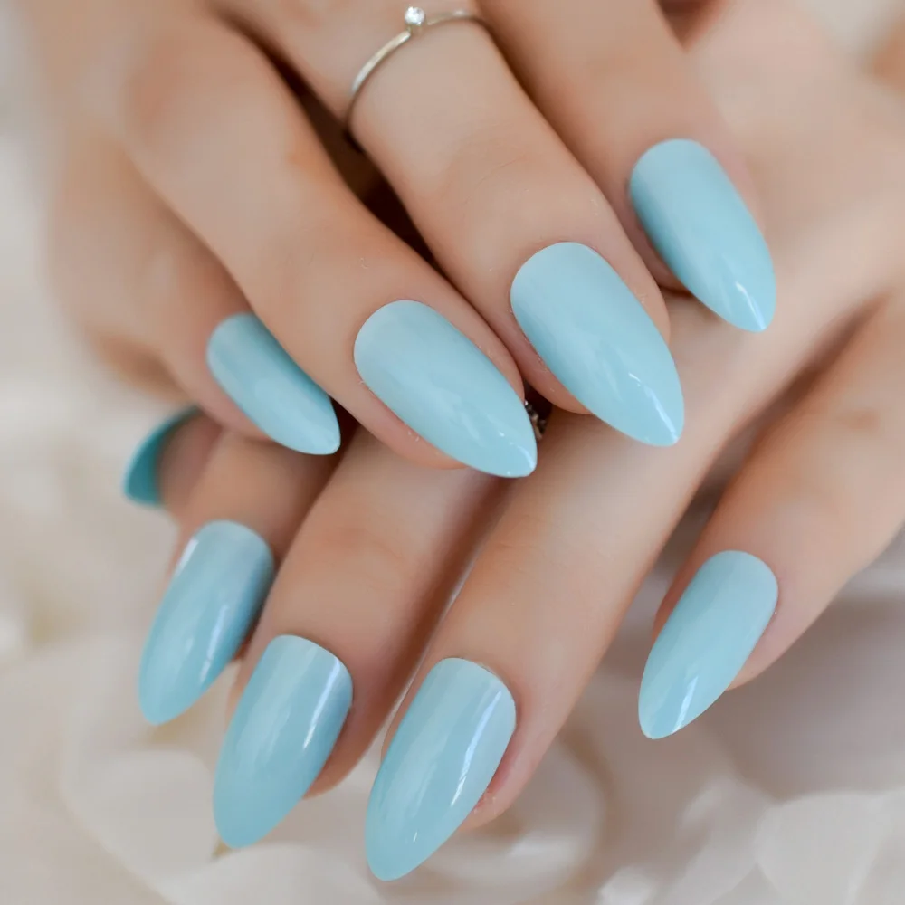 Nail Tip Art Acrylic False New Blue Full Cover Fake Press Aliexpress