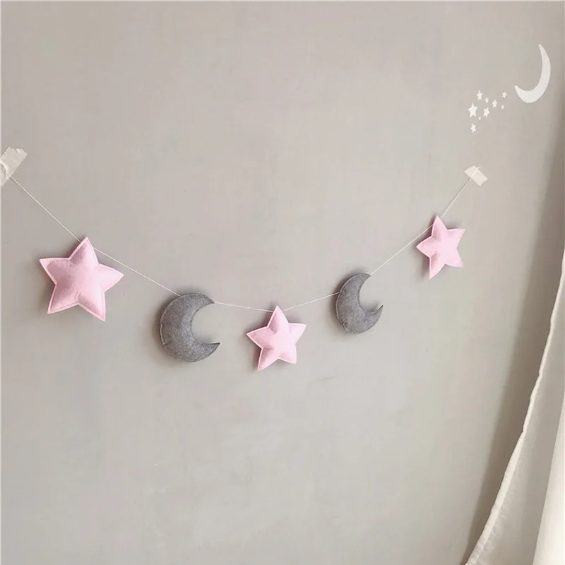 1,5 м тканевая фетровая гирлянда с изображением звезд и Луны для украшения детской комнаты на день рождения, вечерние гирлянды