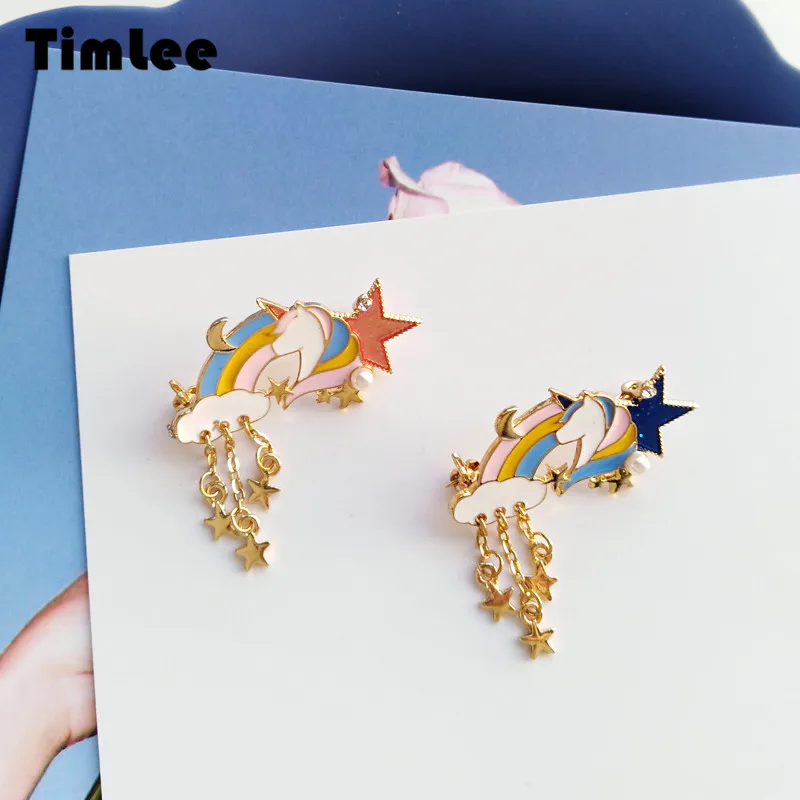 Timlee X061 Новинка милая мультяшная брошь с единорогом и облаком имитация радуги