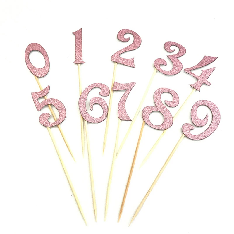 

10pcs (0-9) Gold Silver Glitter Numbers Personalized Cake Topper Kit Wedding Birthday Cupcake Party Decorations