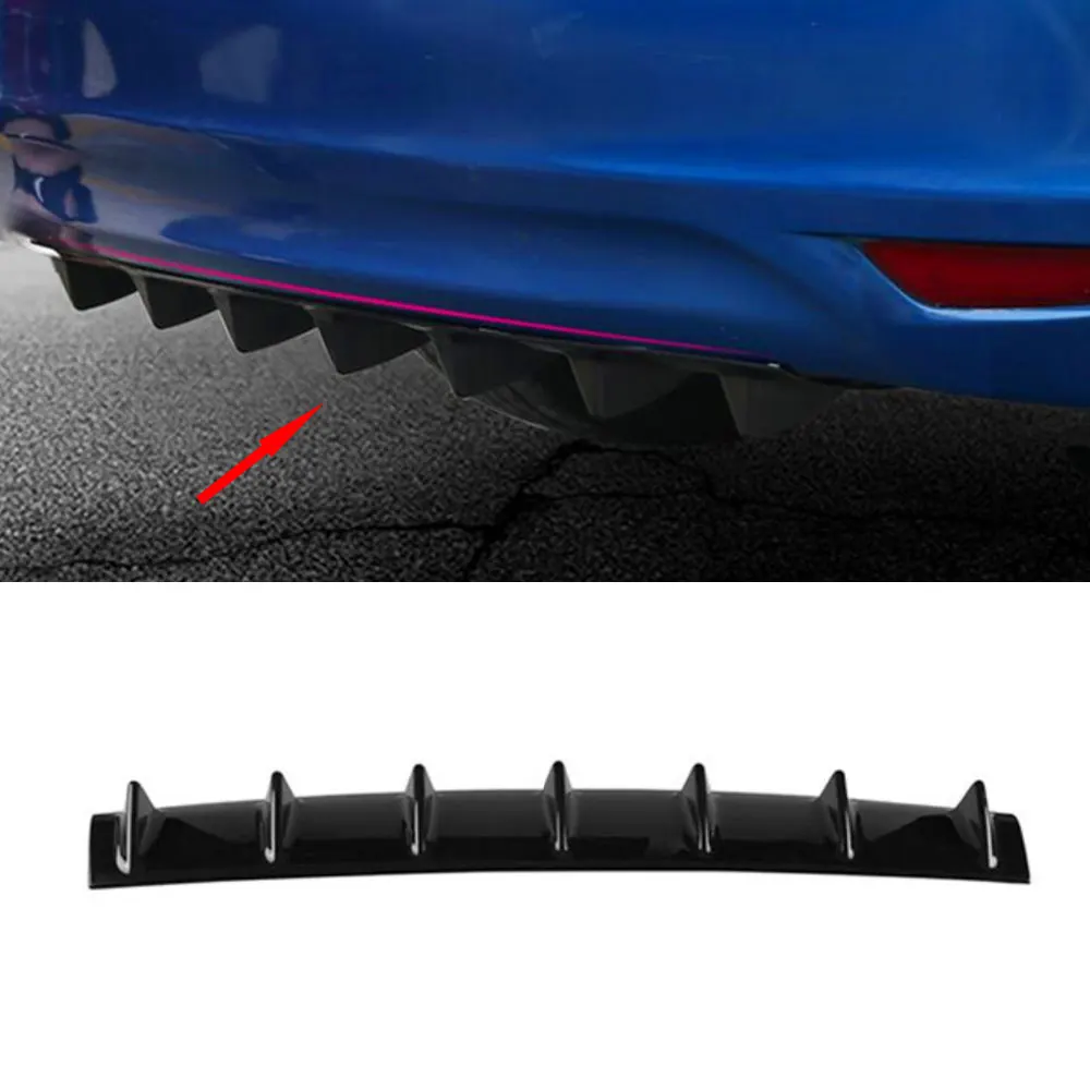 ABS Gloss Black Rear Bumper Diffuser Lip Spoiler Shark Fin Kit Fit for