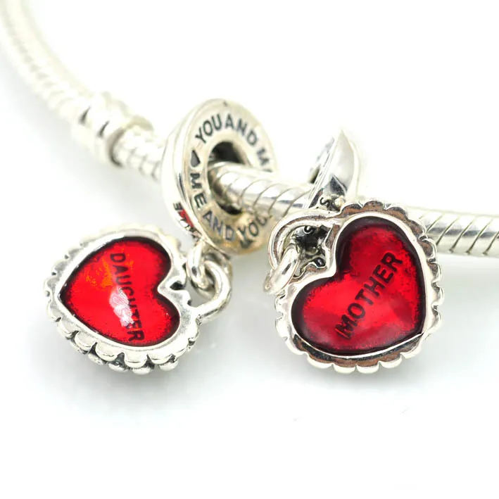 Fits Pandora Charms Bracelet 925 Sterling Silver Red Enamel Mother Fits Pandora Charms Bracelet 925