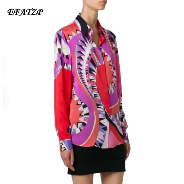 

EFATZP New 2022 Spring Autumn Luxury Brands Designer Blouses Women's Long Sleeve Red Geometry Printed Casual Shirts
