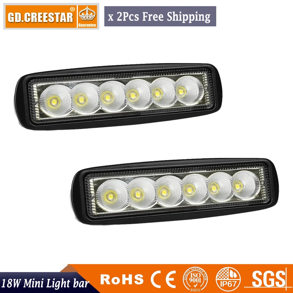 18Watts 6inch Spot Flood LED Work Light bar For Car Truck Boat Driving Fog Offroad SUV 4WD 4x4 Golf lights x 2pcs Free Ship | Автомобили и