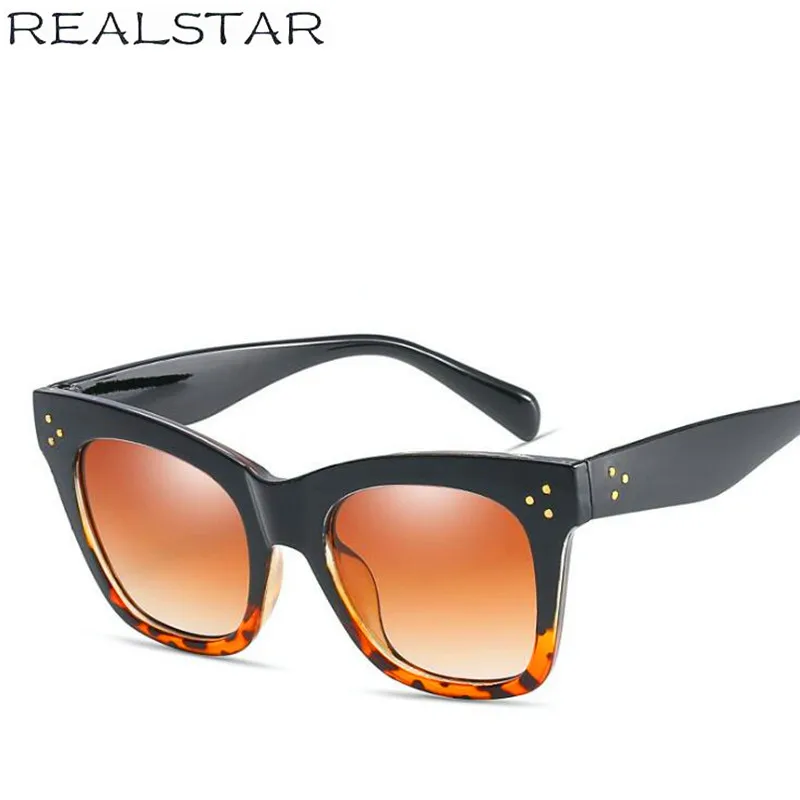 REALSTAR Винтаж солнцезащитные очки «кошачий глаз» Для женщин Роскошные Брендовая Дизайнерская обувь с модными заклепками; Защита от солнца солнцезащитные очки без оправы очки Оттенки Óculos S10