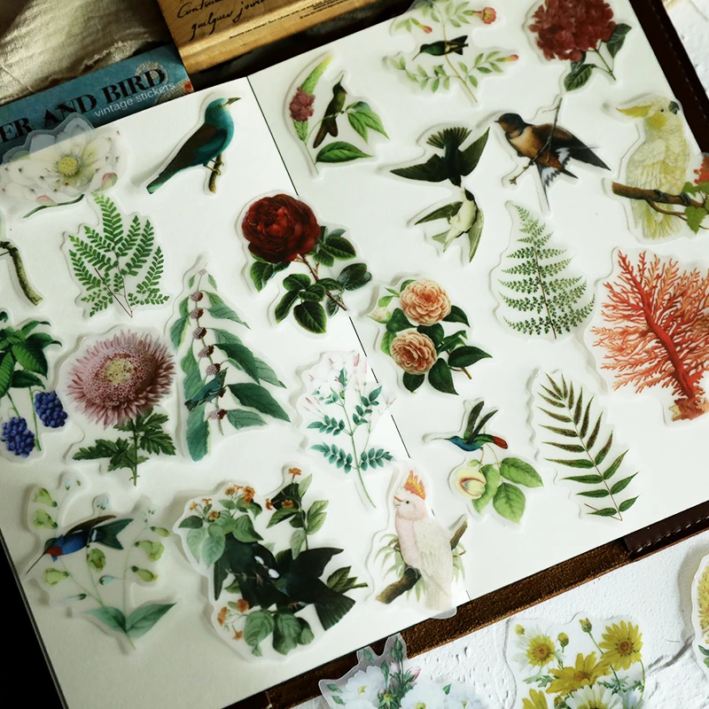 VUAWRTG 56 шт цветы и птицы иллюстрации Vellum бумажные наклейки для скрапбукинга