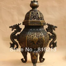 Bi00141 Династия Китайский Дворец Бронзовый Дракон 8 Благоприятный Символ Incenser Горелки Кадило